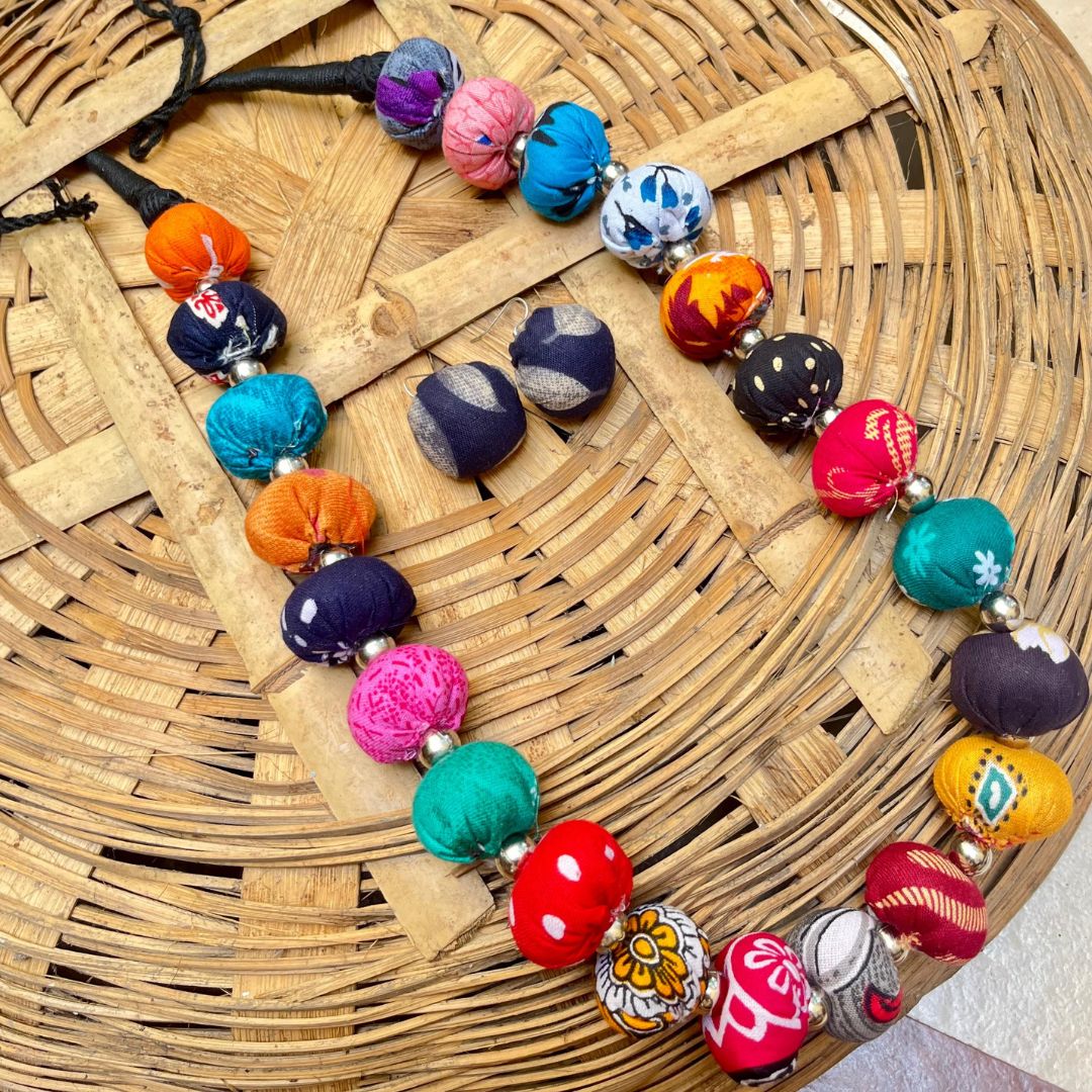 Boho Bliss Multicolor Fabric Bead Necklace Boho Bliss Multicolor Fabric Bead Necklace - Image 1