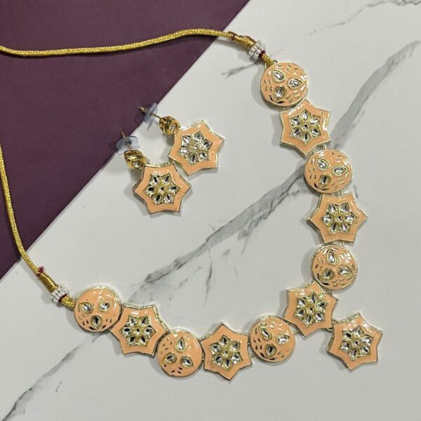 Peach & Gold Enamel Star Motif Necklace Set