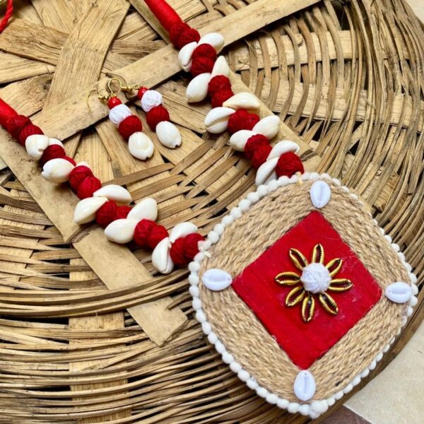 Red Radiance Shell & Jute Statement Set