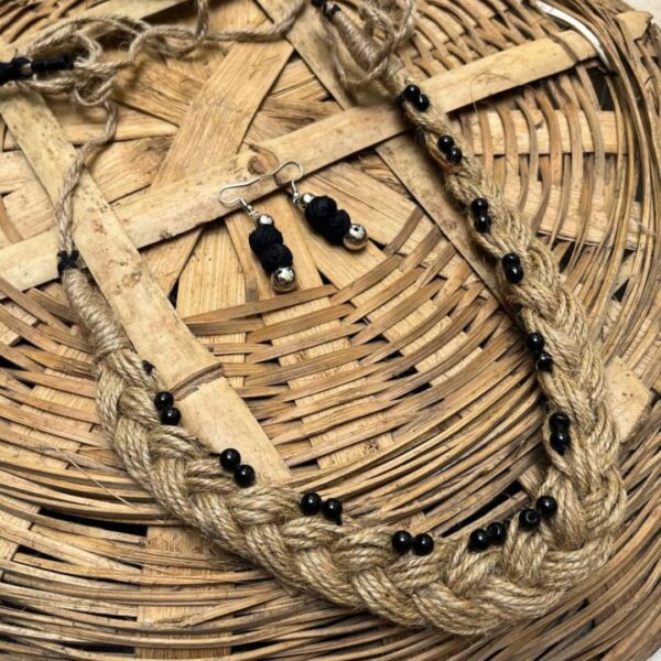 Rustic Noir Braided Jute Necklace Set