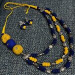 Sun & Sky – Yellow-Blue Kantha Thread Necklace Set with Silver Beads - Image 2