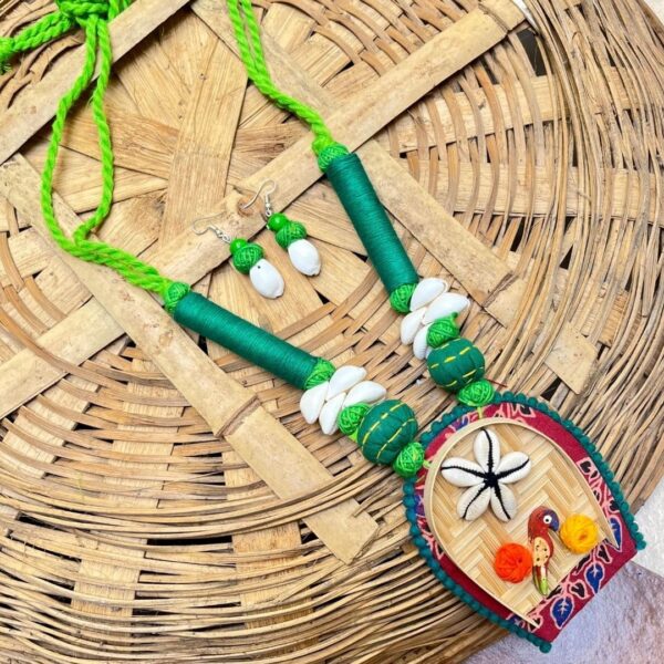 Tribal Craft Pendant Necklace – Woven Bamboo & Eco Beads