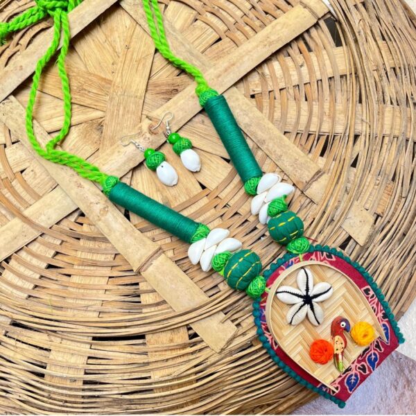 Tribal Craft Pendant Necklace – Woven Bamboo & Eco Beads