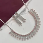 Blush Grace – Pink Stone & Silver Statement Necklace Set