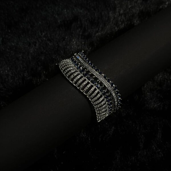 Celestial Noir – Blue & White Cubic Zirconia Cuff Bracelet