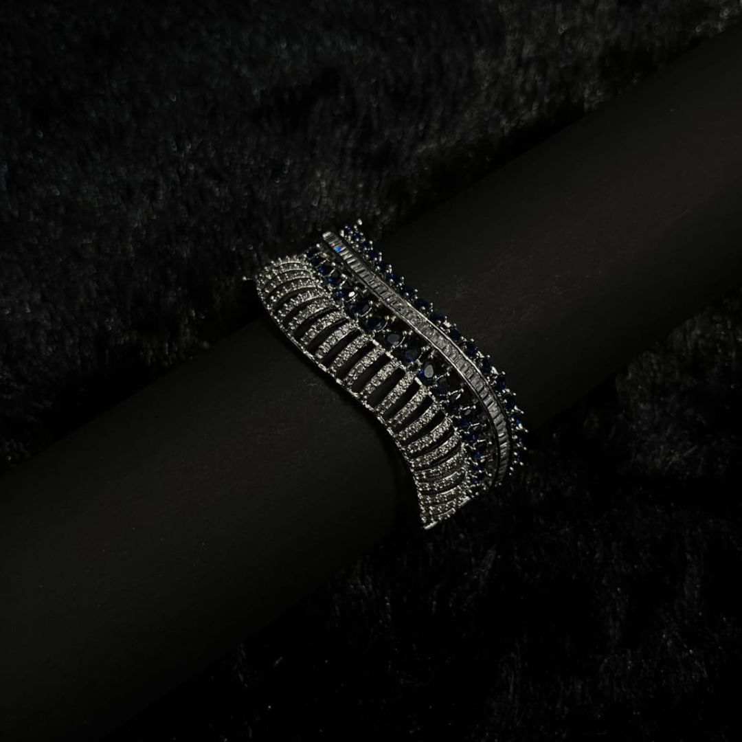 Celestial Noir – Blue & White Cubic Zirconia Cuff Bracelet Celestial Noir – Blue & White Cubic Zirconia Cuff Bracelet - Image 1