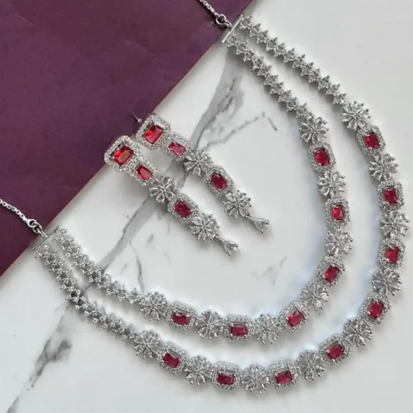 Crimson Bloom Statement Necklace & Earrings Set
