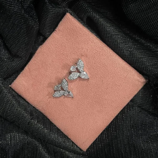 Delicate Trio Leaf Crystal Stud Earrings