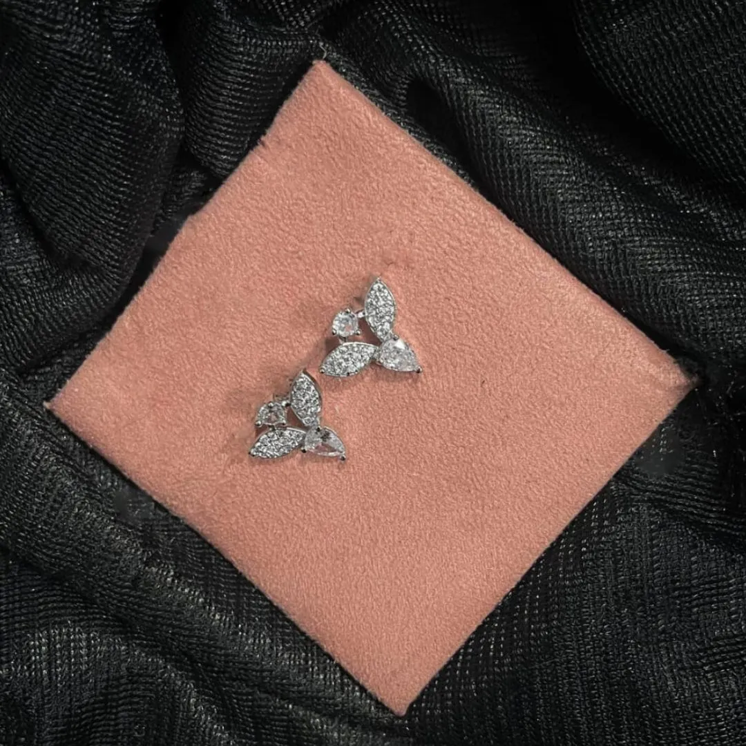 Delicate Trio Leaf Crystal Stud Earrings Delicate Trio Leaf Crystal Stud Earrings - Image 1