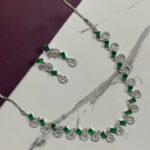 Emerald Whisper – Silver-Toned Necklace Set with CZ & Green Stones