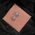 Geometric Diamond-Cut Pavé Stud Earrings in Silver