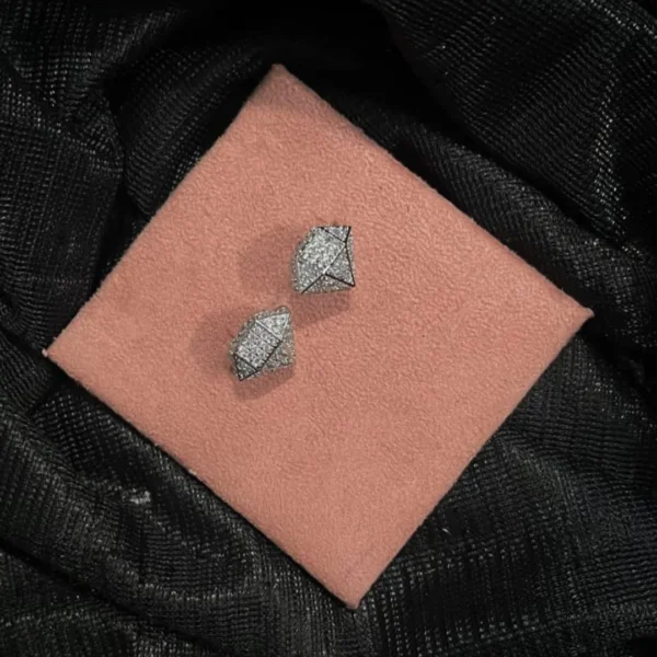 Geometric Diamond-Cut Pavé Stud Earrings in Silver