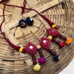 Handcrafted Kantha Patchwork Necklace with Earrings