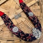 Handcrafted Tribal Fabric Necklace Set with Ganesha Pendant & Floral Earrings