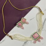 Handpainted Pearl & Pink Bead Necklace Set
