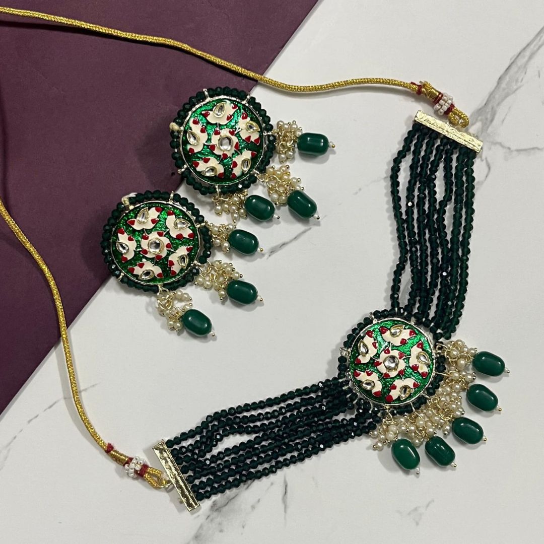 Noor-e-Nazakat – Black Beads & Meenakari Choker Set-1 Noor-e-Nazakat – Black Beads & Meenakari Choker Set - Image 1