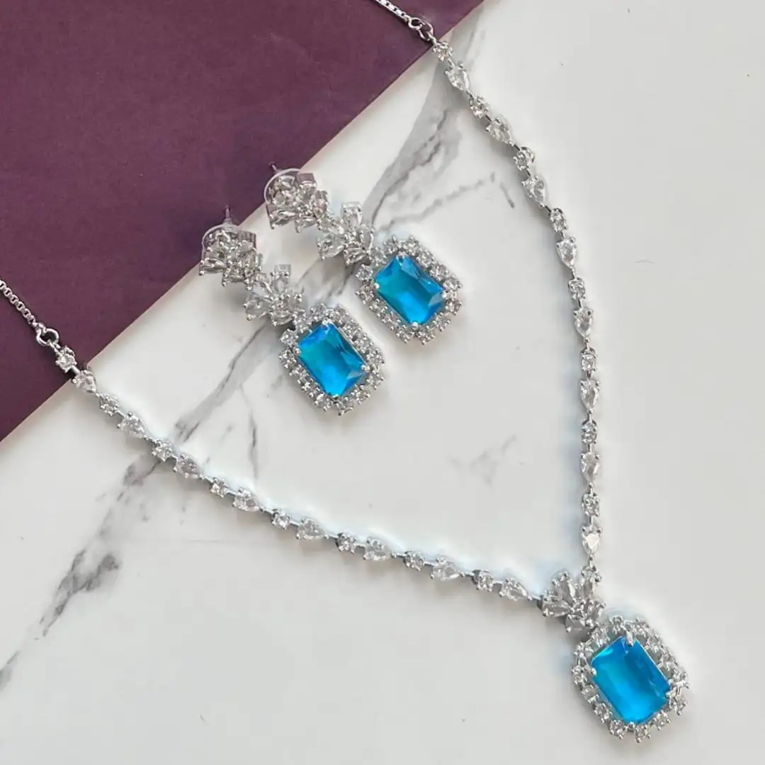 Ocean Radiance Silver-Plated Necklace & Earrings Set with Aqua Blue Emerald-Cut Stones Ocean Radiance Silver-Plated Necklace & Earrings Set with Aqua Blue Emerald-Cut Stones - Image 1