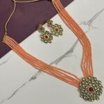 Peach Kundan Layered Necklace Set - Image 2
