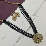 Peach Kundan Layered Necklace Set - Image 3