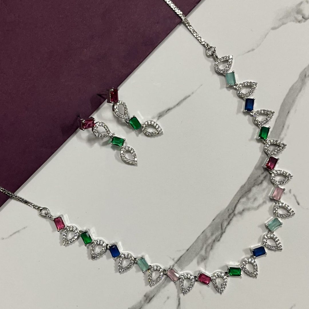 Prism Spark – Multicolor CZ Stone Necklace Set-1 Prism Spark – Multicolor CZ Stone Necklace Set - Image 1