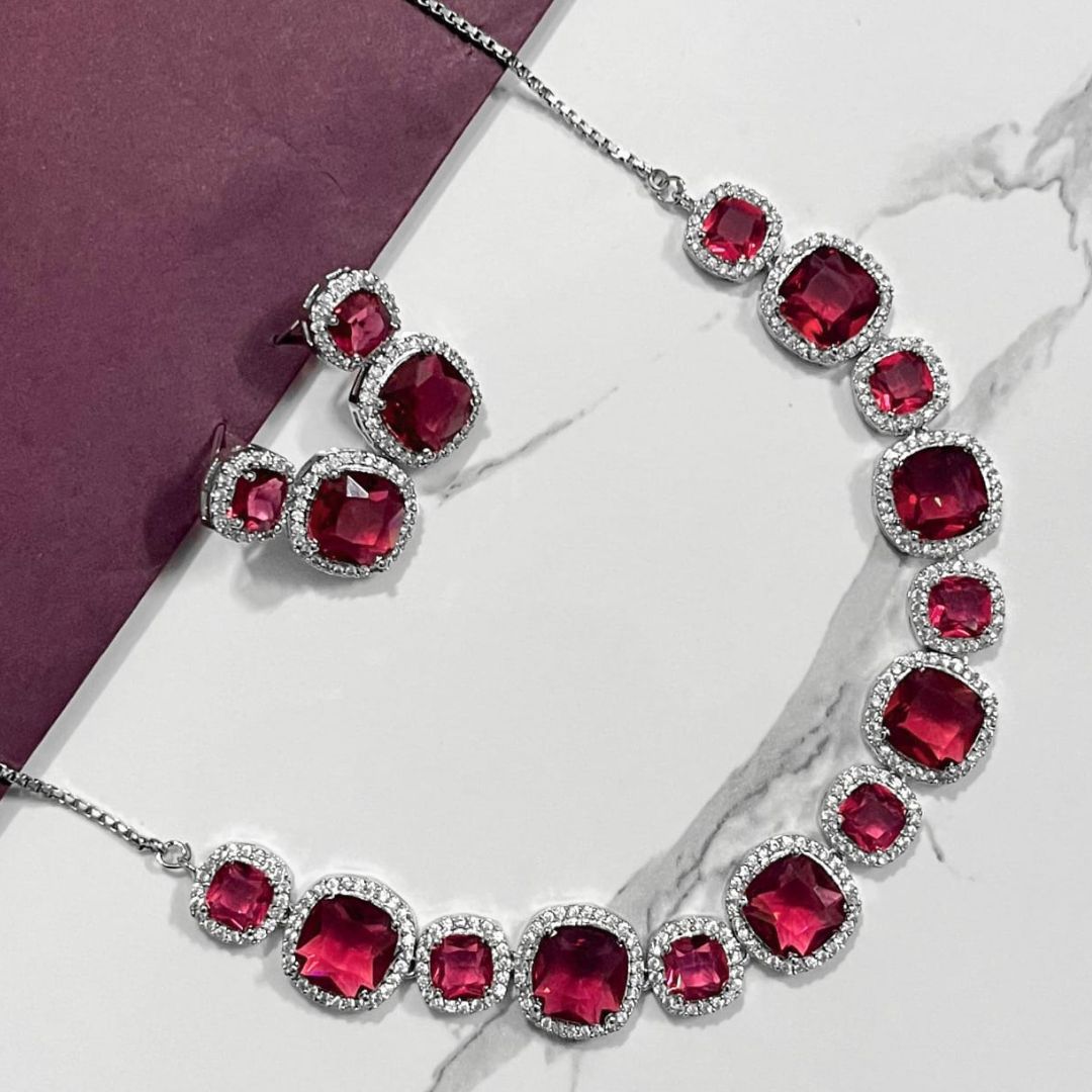 Scarlet Royale – Ruby Red CZ Necklace Set-1 Scarlet Royale – Ruby Red CZ Necklace Set - Image 1