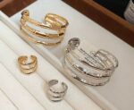 Metal Geometric Pattern Three Layer Open Bracelet & Matching Ring For Women With Electroplating Design