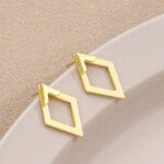 Simple Geometric Alloy Earrings With Diamond Hollow Design And Electroplating For Women