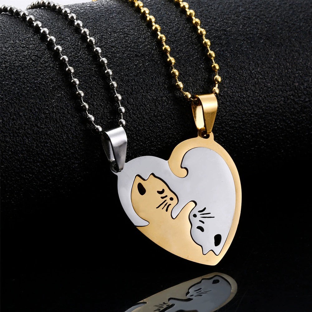 heartshaped-cat-pendant-stainless-steel-and-titanium-steel-necklace-with-electroplating-treatment-for-couples-jewelry-accessories Cat Love Heart Pendant Necklace - Image 1