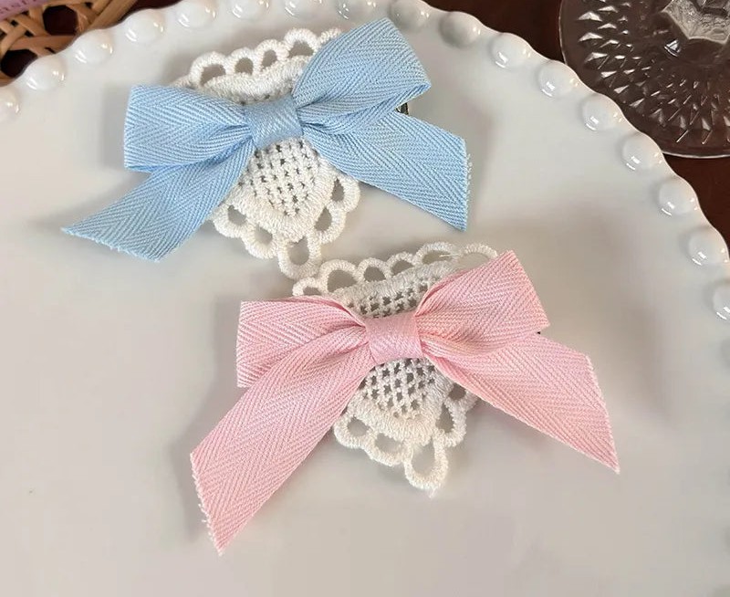 women-s-cute-romantic-bow-knot-cloth-lace-hair-clip Lace Bow Romance Hair Clip - Image 1